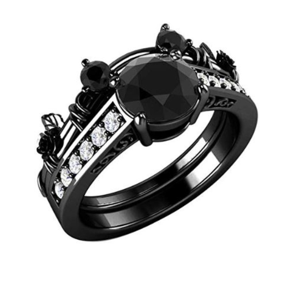 14K Black Gold LayerBlack CZ Mickey Mouse Ring Set - Picture 2 of 7